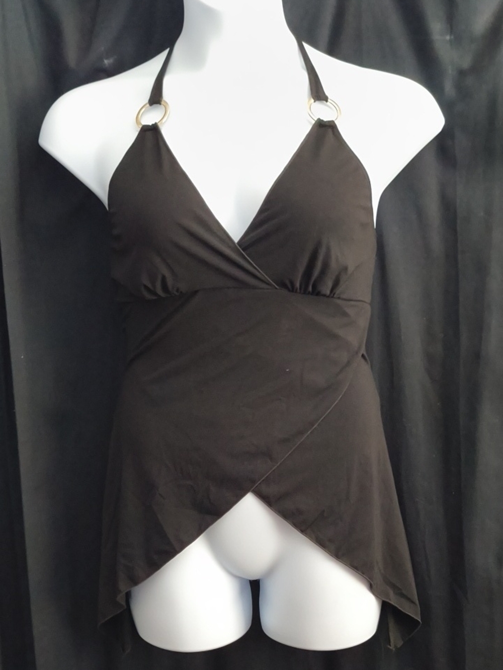 Black Halter Wrap Top with Silver Rings #0054